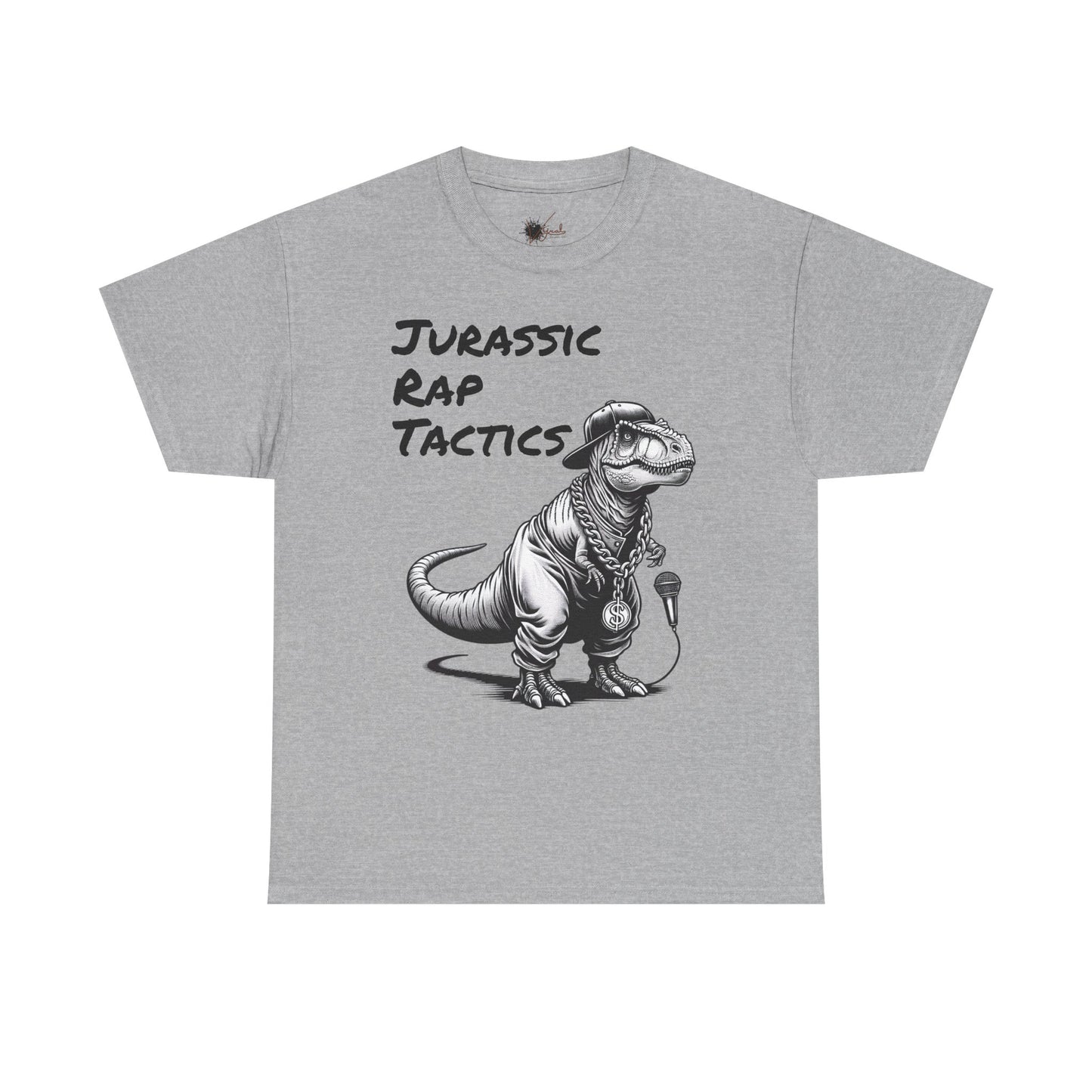 Jurrasic Rap Tactics Tee - Unisex Heavy Cotton T-Shirt - Fun Dino Graphic Tee for Music Lovers