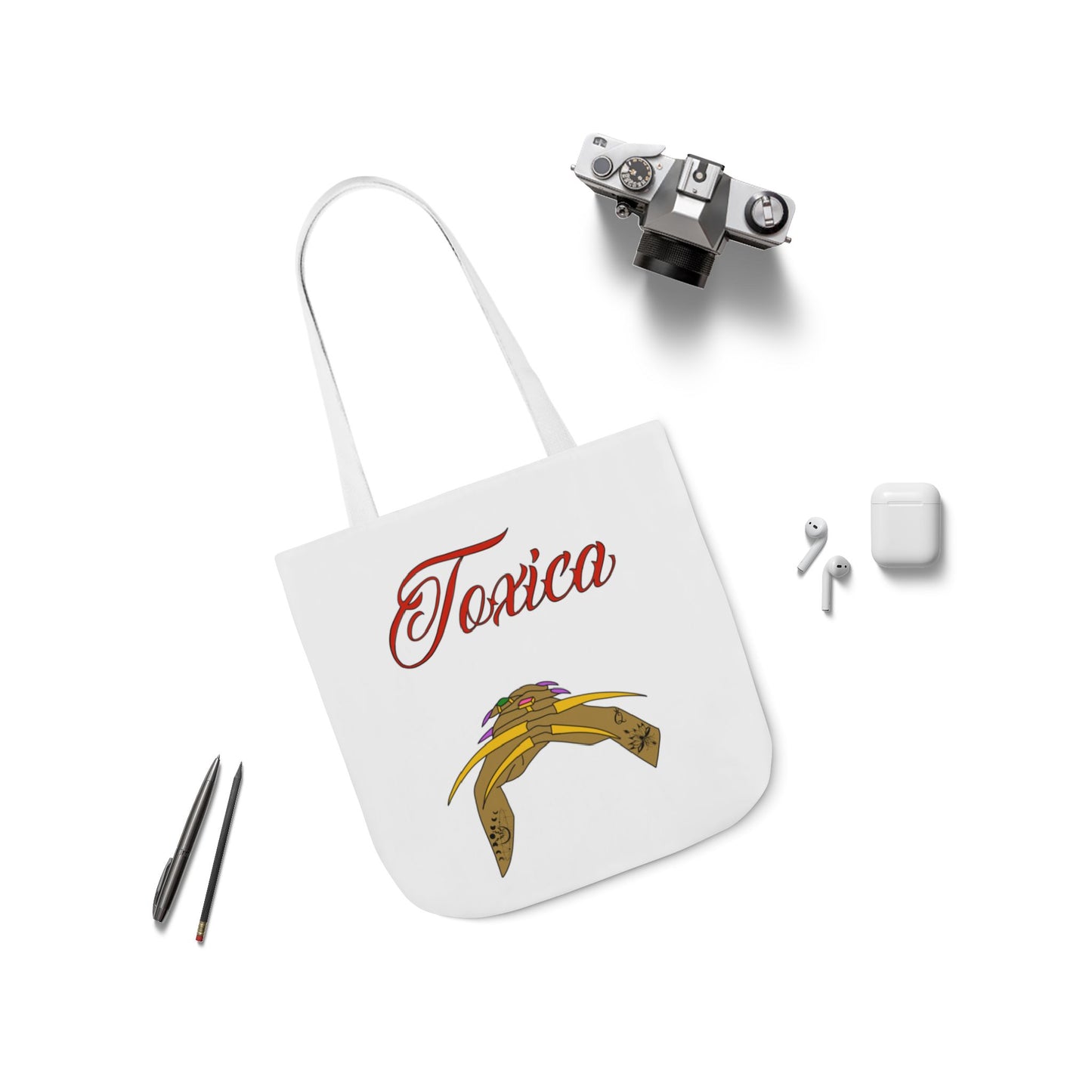 Tote Bag - 'Toxica' Canvas Carryall with 5-Color Straps
