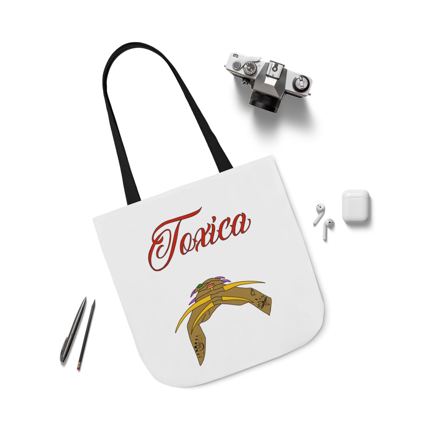 Tote Bag - 'Toxica' Canvas Carryall with 5-Color Straps