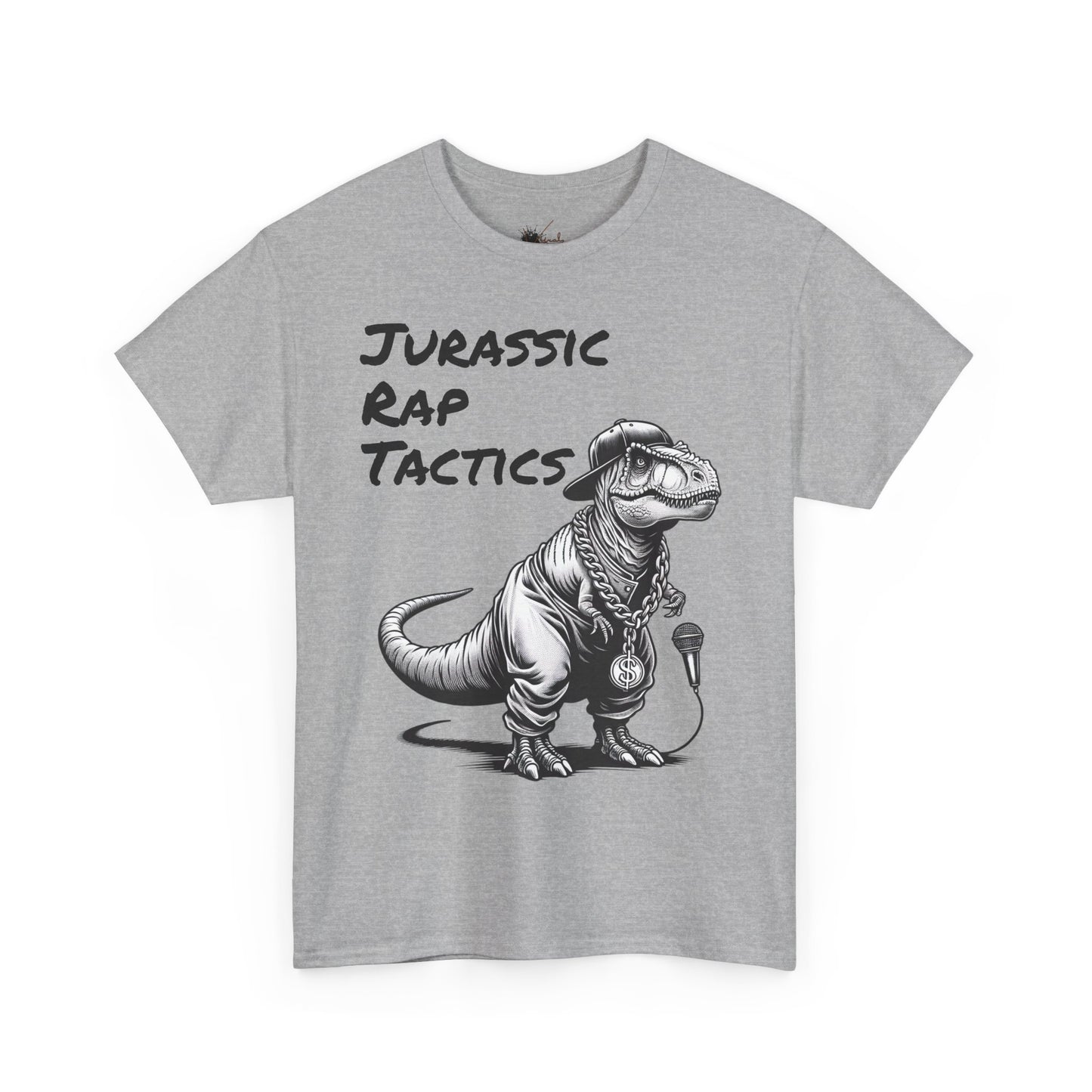 Jurrasic Rap Tactics Tee - Unisex Heavy Cotton T-Shirt - Fun Dino Graphic Tee for Music Lovers