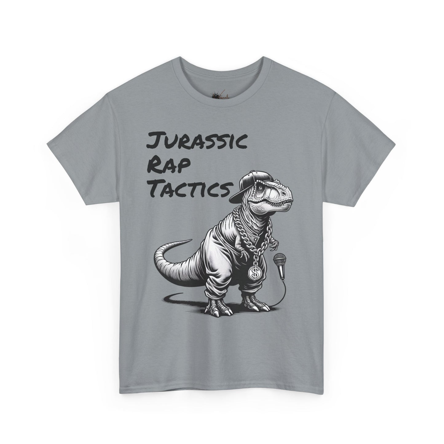 Jurrasic Rap Tactics Tee - Unisex Heavy Cotton T-Shirt - Fun Dino Graphic Tee for Music Lovers
