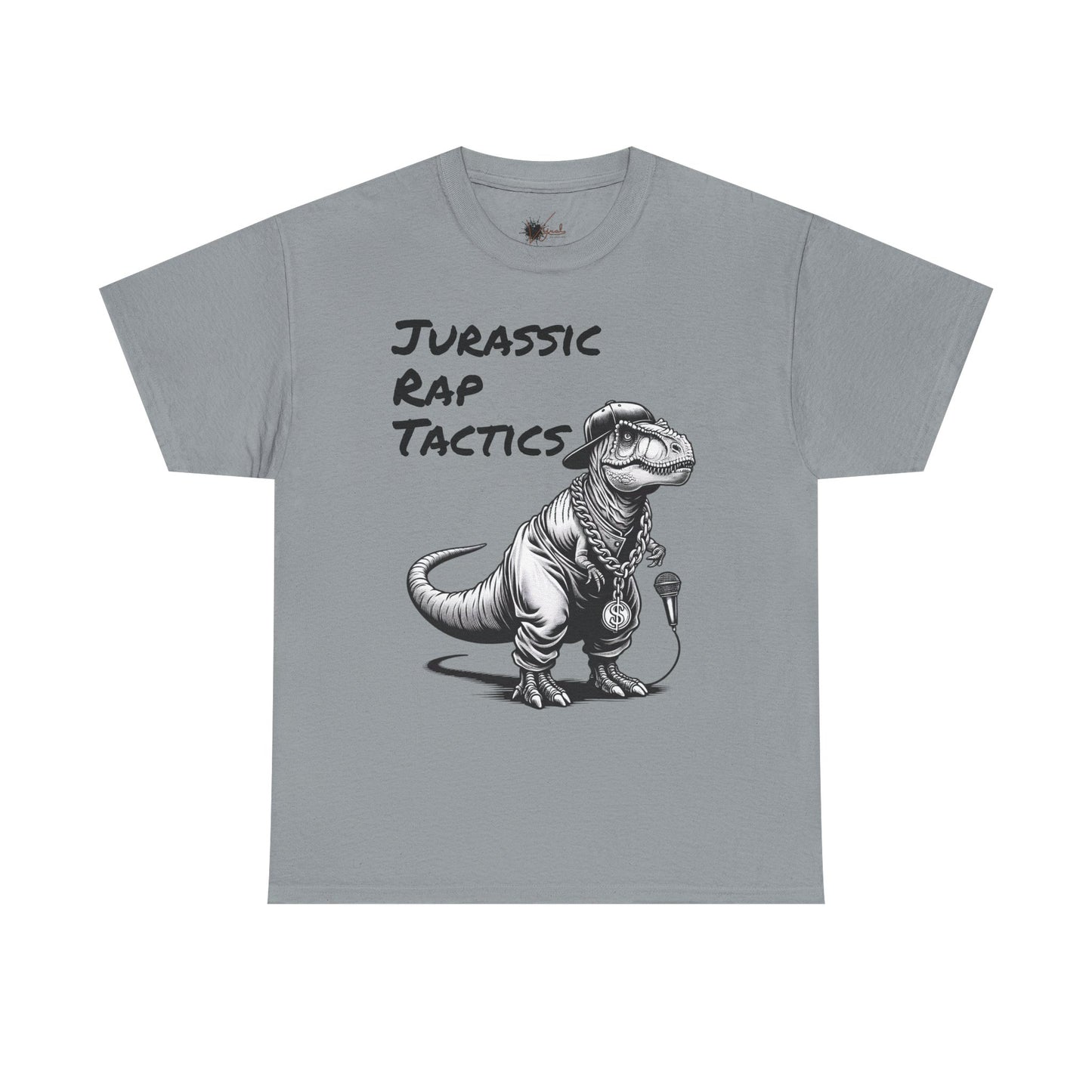 Jurrasic Rap Tactics Tee - Unisex Heavy Cotton T-Shirt - Fun Dino Graphic Tee for Music Lovers