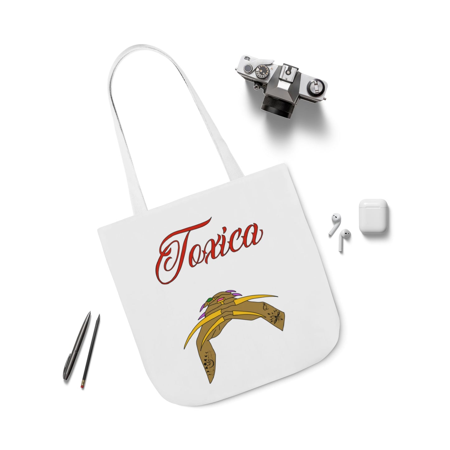 Tote Bag - 'Toxica' Canvas Carryall with 5-Color Straps