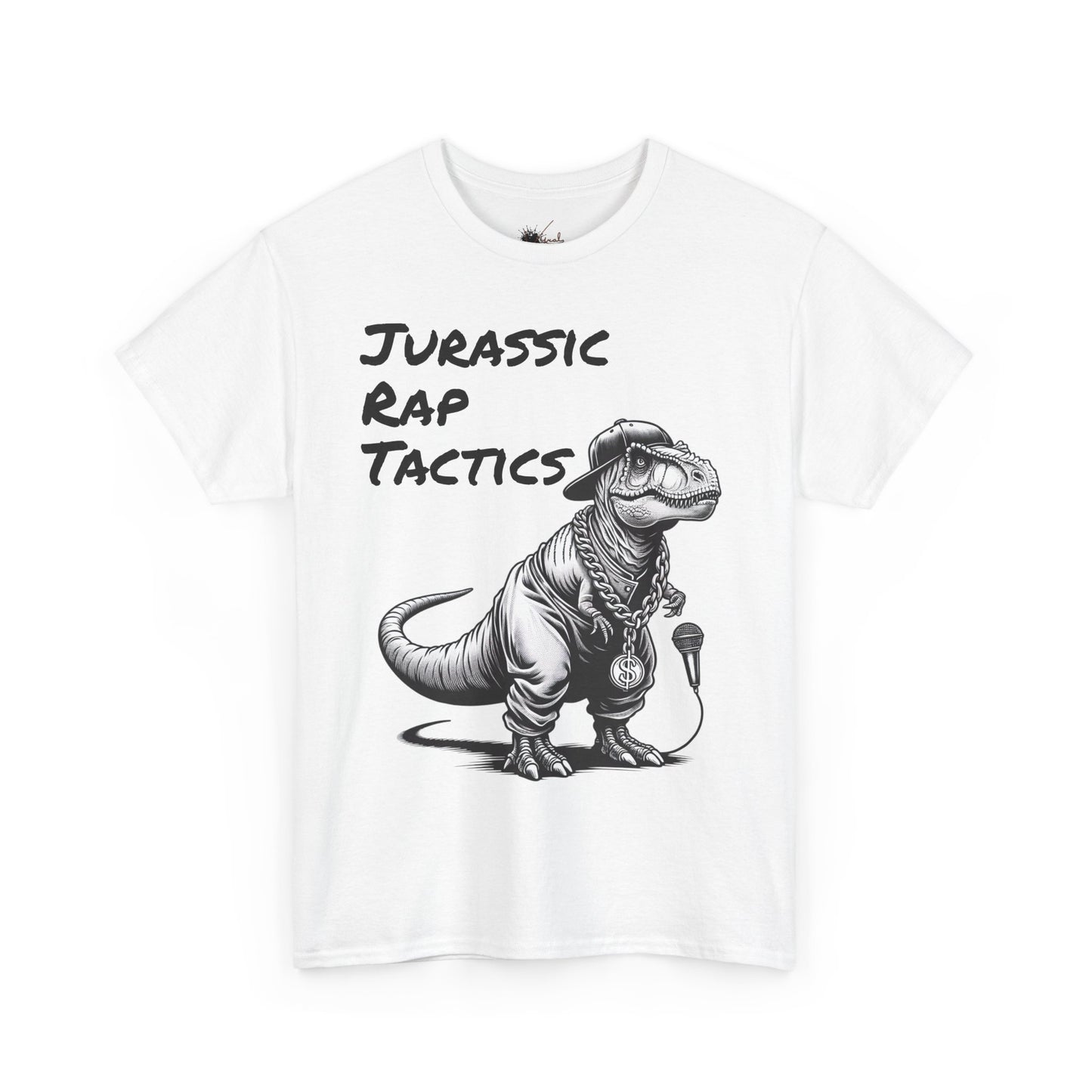 Jurrasic Rap Tactics Tee - Unisex Heavy Cotton T-Shirt - Fun Dino Graphic Tee for Music Lovers