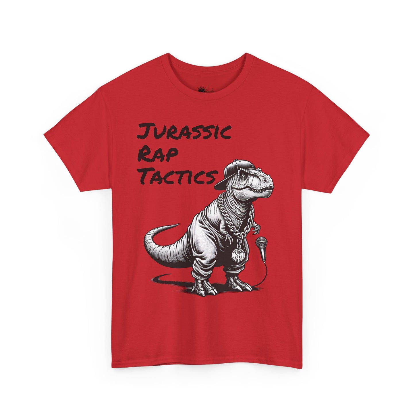Jurrasic Rap Tactics Tee - Unisex Heavy Cotton T-Shirt - Fun Dino Graphic Tee for Music Lovers