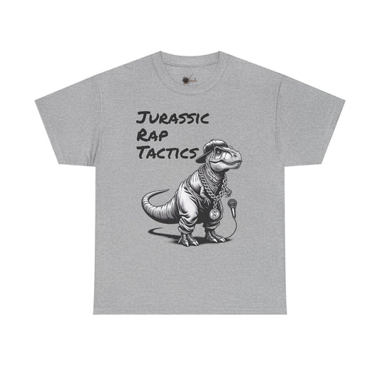 Jurrasic Rap Tactics Tee - Unisex Heavy Cotton T-Shirt - Fun Dino Graphic Tee for Music Lovers