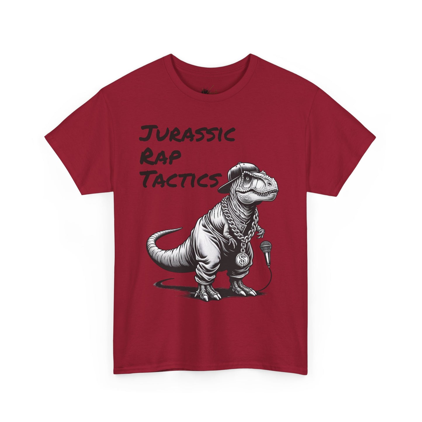 Jurrasic Rap Tactics Tee - Unisex Heavy Cotton T-Shirt - Fun Dino Graphic Tee for Music Lovers