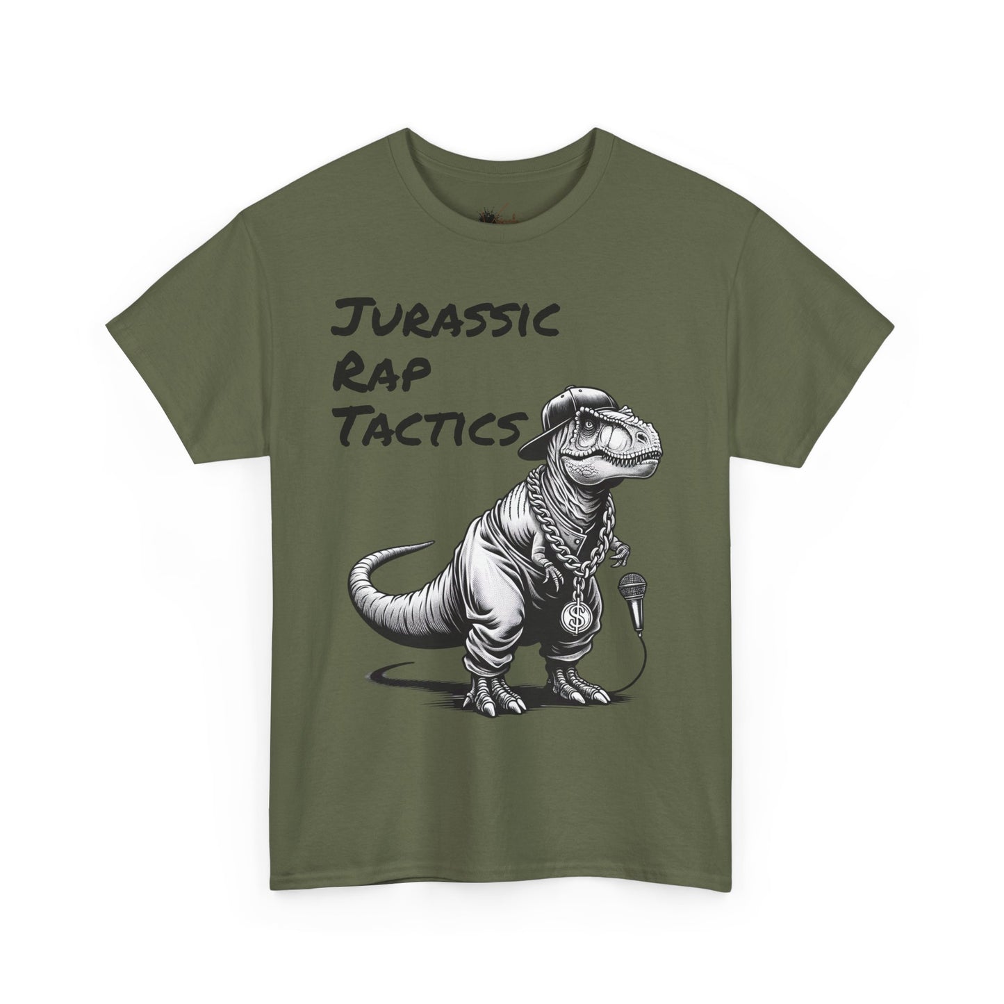 Jurrasic Rap Tactics Tee - Unisex Heavy Cotton T-Shirt - Fun Dino Graphic Tee for Music Lovers