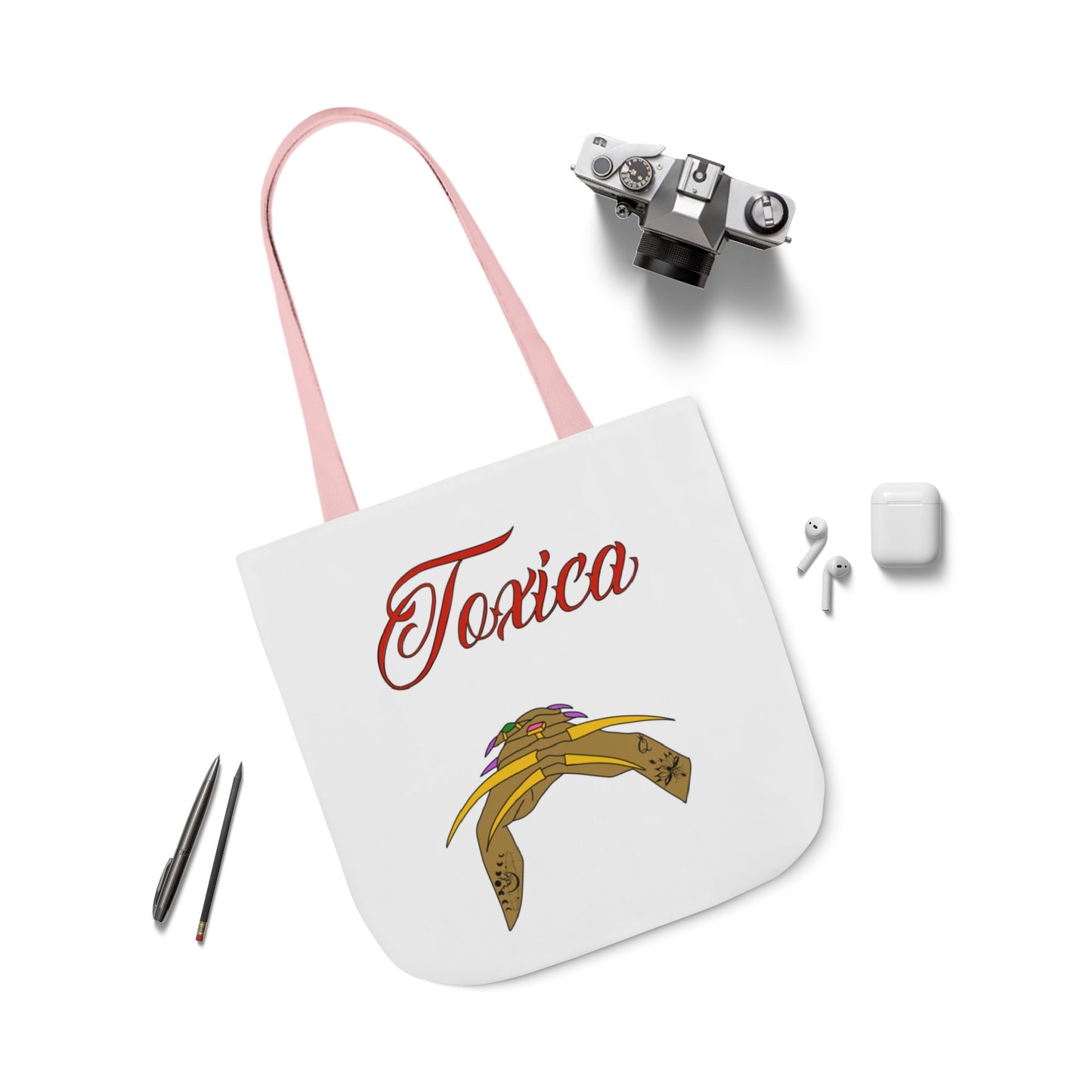 Tote Bag - 'Toxica' Canvas Carryall with 5-Color Straps