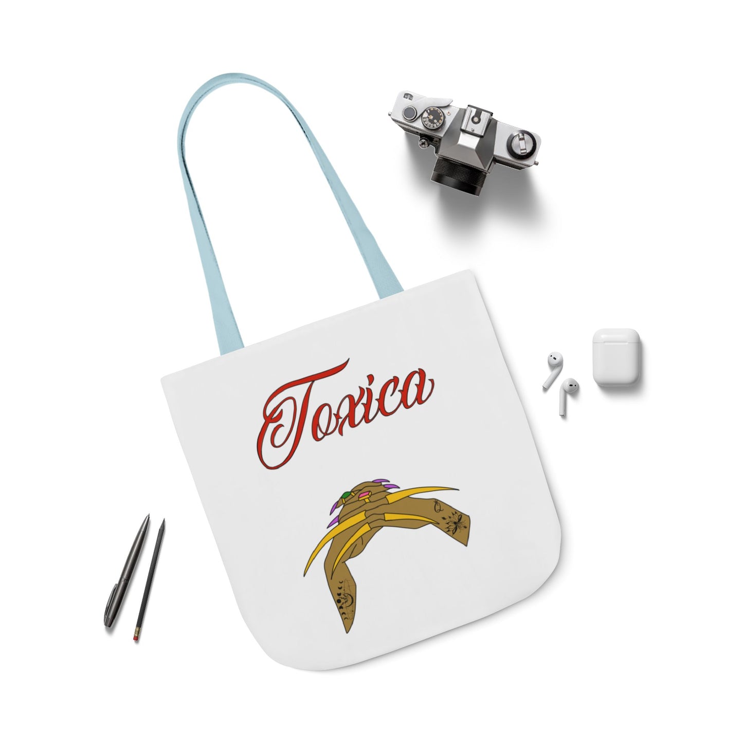 Tote Bag - 'Toxica' Canvas Carryall with 5-Color Straps