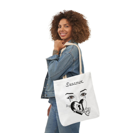 Desamor Heart Design Tote Bag, 5-Color Straps, Boho Style, Eco-Friendly Gift for Her, Shopping, Beach, Everyday Use