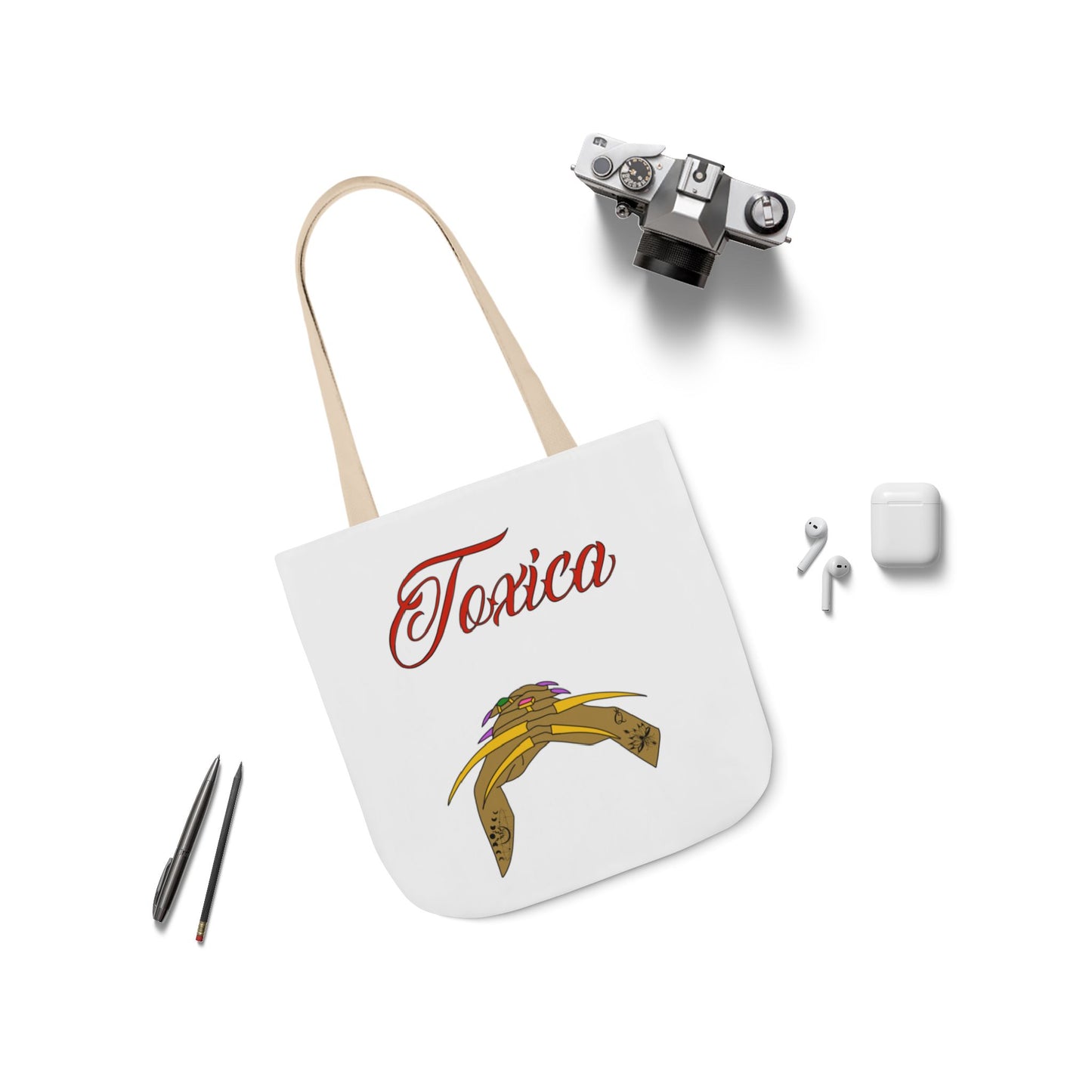 Tote Bag - 'Toxica' Canvas Carryall with 5-Color Straps