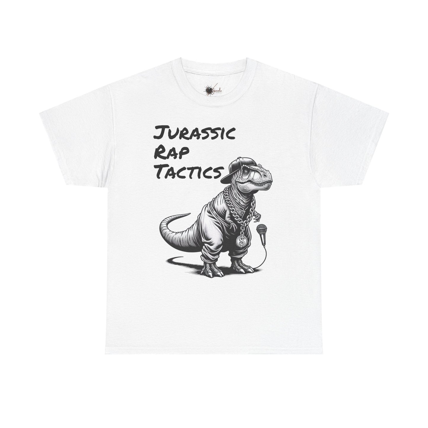 Jurrasic Rap Tactics Tee - Unisex Heavy Cotton T-Shirt - Fun Dino Graphic Tee for Music Lovers