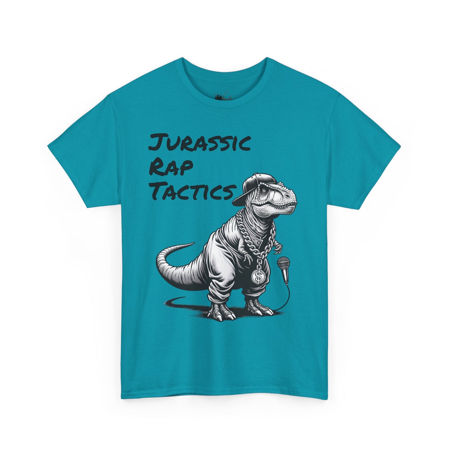Jurrasic Rap Tactics Tee - Unisex Heavy Cotton T-Shirt - Fun Dino Graphic Tee for Music Lovers