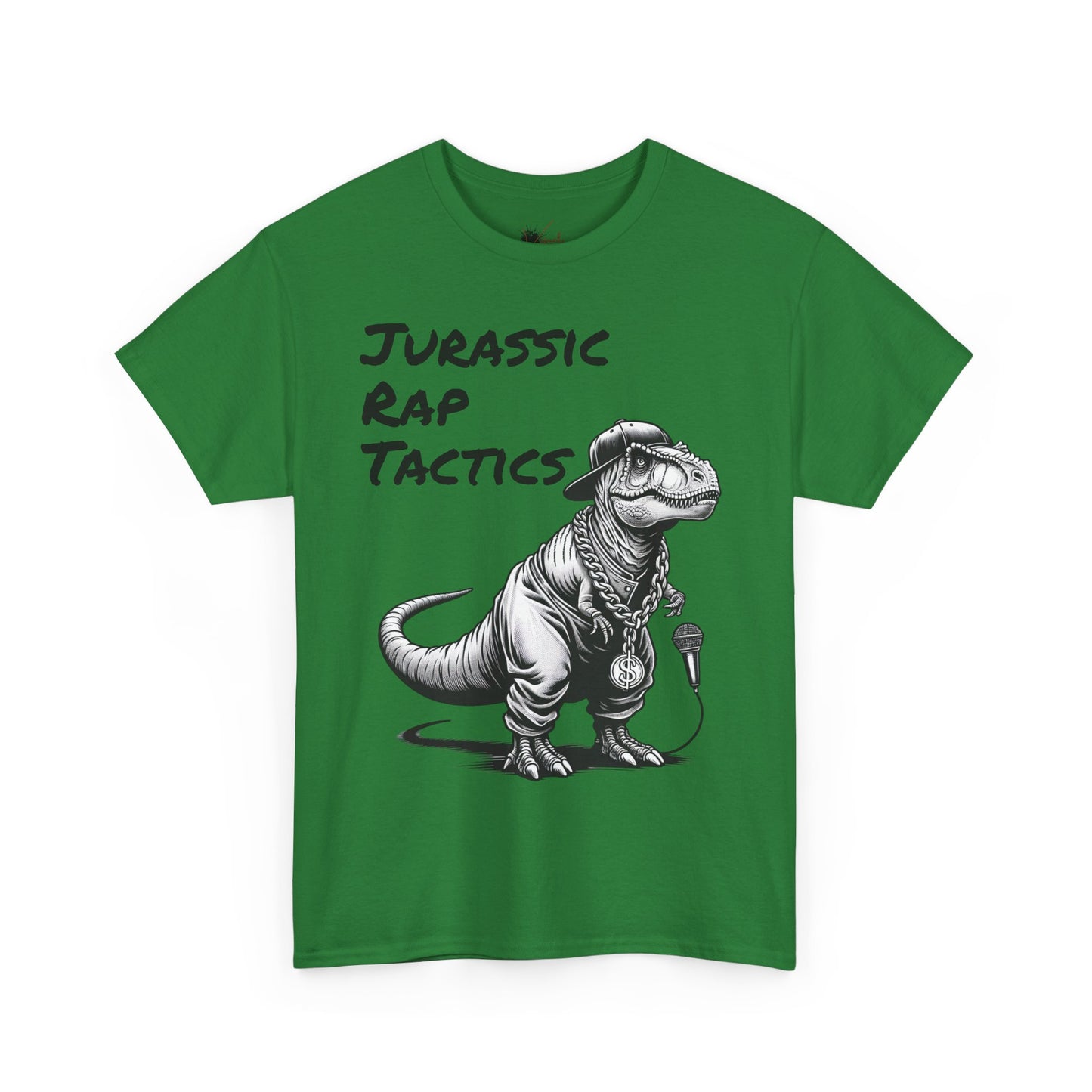 Jurrasic Rap Tactics Tee - Unisex Heavy Cotton T-Shirt - Fun Dino Graphic Tee for Music Lovers