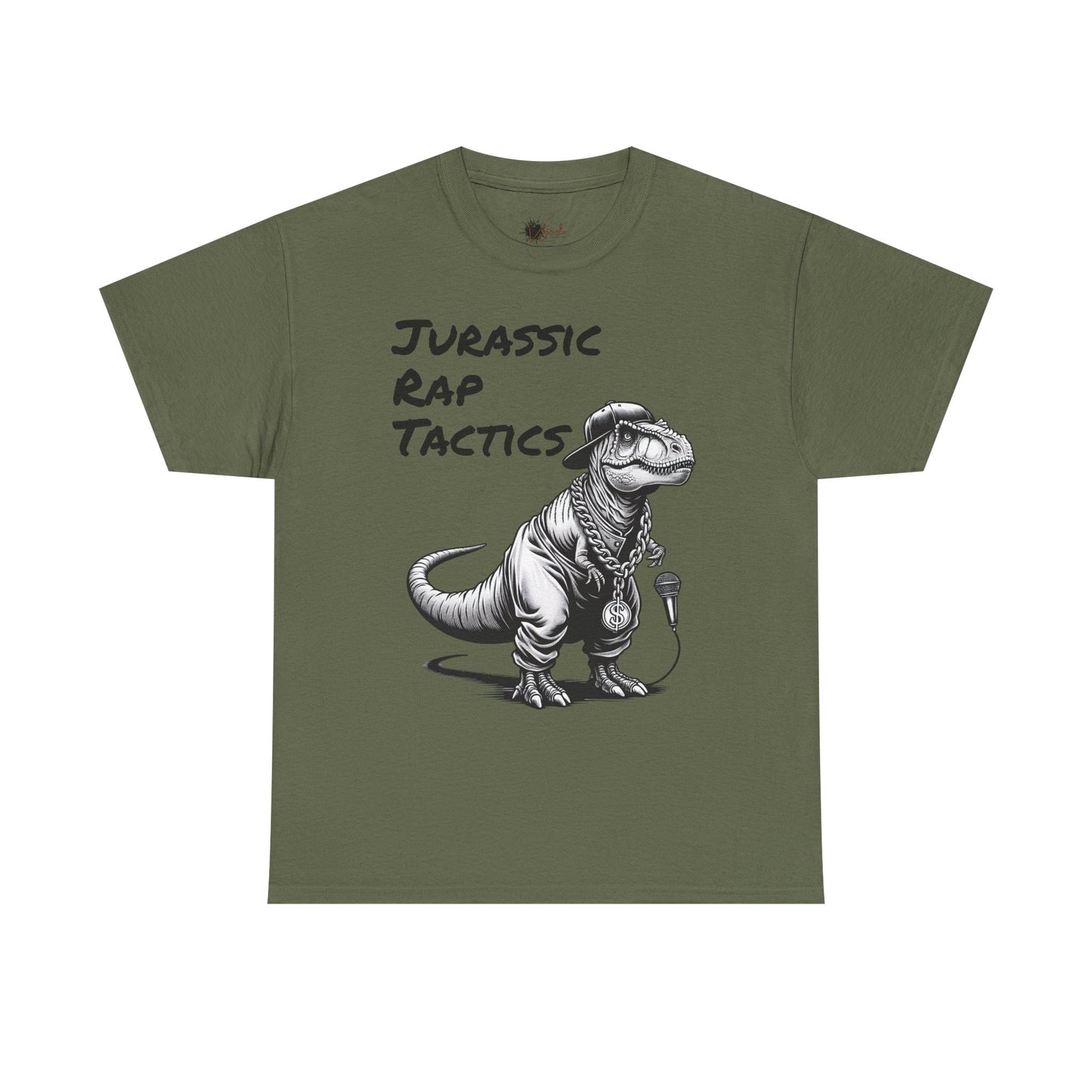 Jurrasic Rap Tactics Tee - Unisex Heavy Cotton T-Shirt - Fun Dino Graphic Tee for Music Lovers